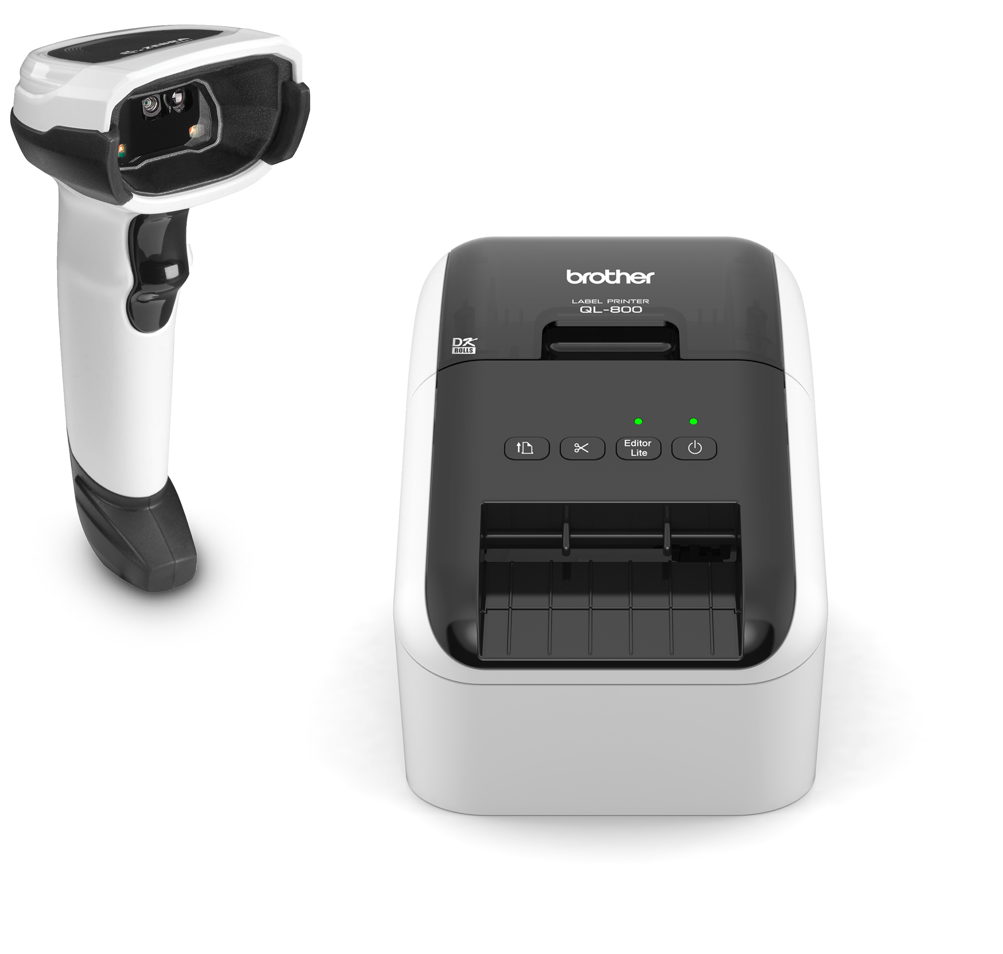 Hand-held barcode scanner and Brother label printer